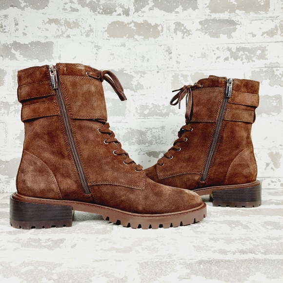 NEW Vince Camuto Women's Fawdry Brown Suede Combat Boots W349 - Picture 2 of 11